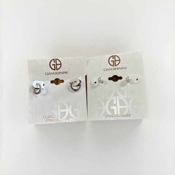 Giani Bernini Cubic Zirconia Mini Cuff Studs and Pearl Stud Earrings NWT 925 - Picture 2 of 5